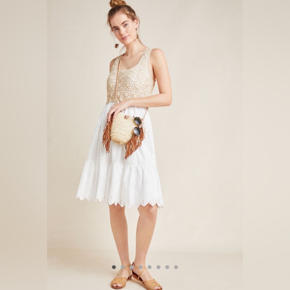 Anthropologie Beckett Crochet Eyelet Dress Size L